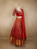 Maroon Floral Zari Woven Design Pure Kanchipuram Silk Bridal Wear Lehenga with Beads Work Blouse