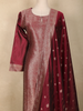 Maroon Floral Zari Woven Design Silk Straight Suit with Dupatta