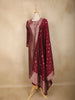 Maroon Floral Zari Woven Design Silk Straight Suit with Dupatta
