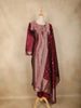 Maroon Floral Zari Woven Design Silk Straight Suit with Dupatta