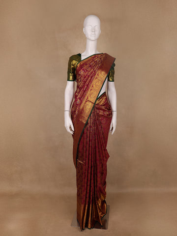 Maroon Floral Zari Woven Kanchipuram Silk Saree - Diadem