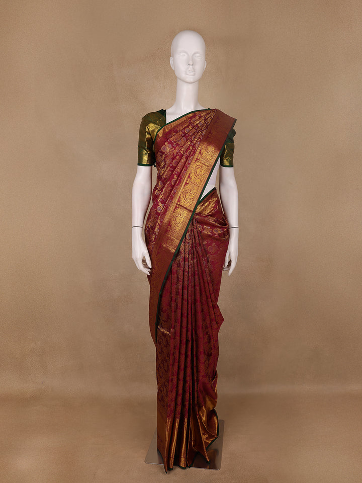Maroon Floral Zari Woven Kanchipuram Silk Saree - Diadem