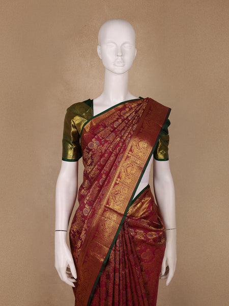 Maroon Floral Zari Woven Kanchipuram Silk Saree - Diadem