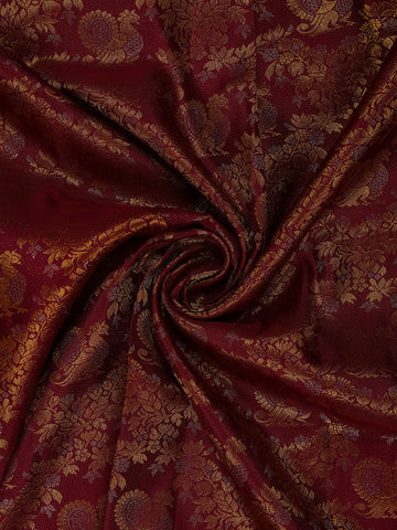 Maroon Floral Zari Woven Kanchipuram Silk Saree - Diadem