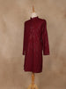 wine Geometric Sequin Design Cotton Kurta - Diadem