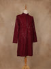 wine Geometric Sequin Design Cotton Kurta - Diadem