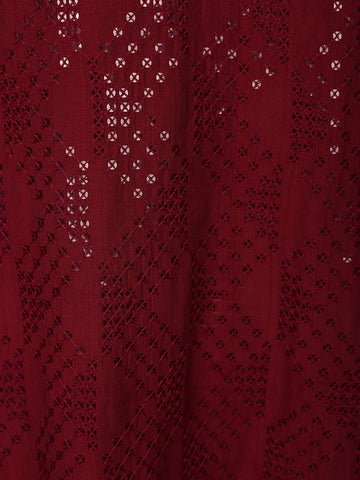 wine Geometric Sequin Design Cotton Kurta - Diadem
