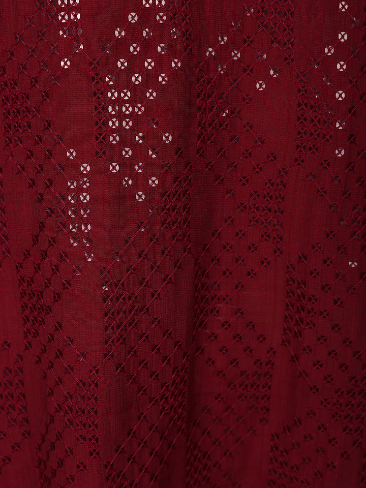 wine Geometric Sequin Design Cotton Kurta - Diadem