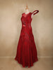 Maroon Heavy Beads Embellished Cascade Couture Design Net Party Wear Gown