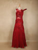 Maroon Heavy Beads Embellished Cascade Couture Design Net Party Wear Gown