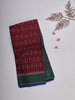 Maroon Ikat Printed Karishma Cotton Saree with Contrast Teal Blue Border