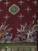 Maroon Kalamkari Forest Scene Printed Chanderi Cotton Saree with Green Zari Border