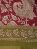 Maroon Kalamkari Printed Cotton Saree with Contrast Olive Green Border