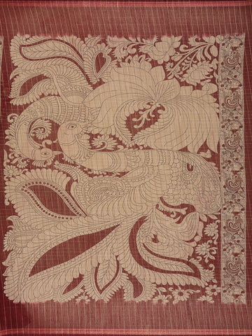 Maroon Kalamkari Printed Tussar Silk Saree - Diadem