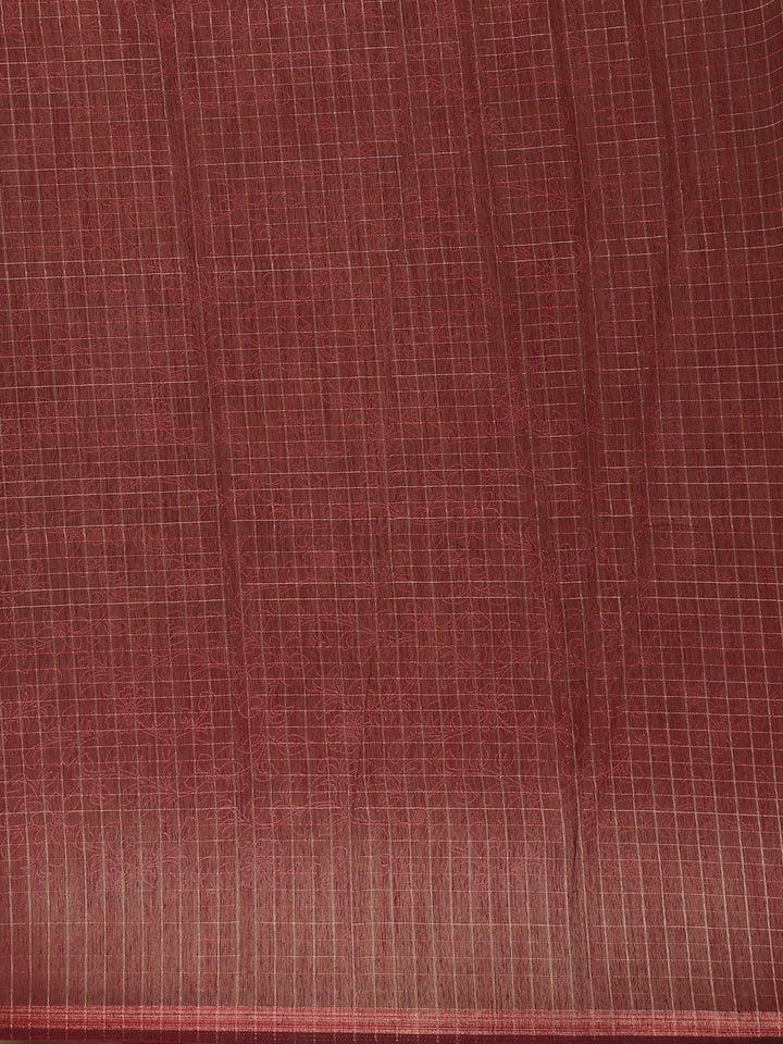Maroon Kalamkari Printed Tussar Silk Saree - Diadem