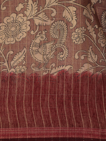 Maroon Kalamkari Printed Tussar Silk Saree - Diadem