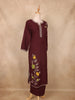 Maroon Leaf Embroidered Cotton Salwar Suit