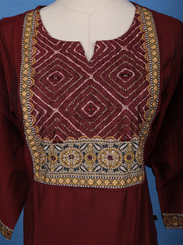 Maroon Mirror Embroidered Cotton Salwar Suit - Diadem
