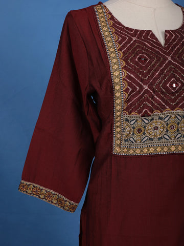 Maroon Mirror Embroidered Cotton Salwar Suit - Diadem