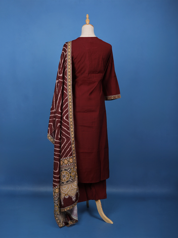Maroon Mirror Embroidered Cotton Salwar Suit - Diadem
