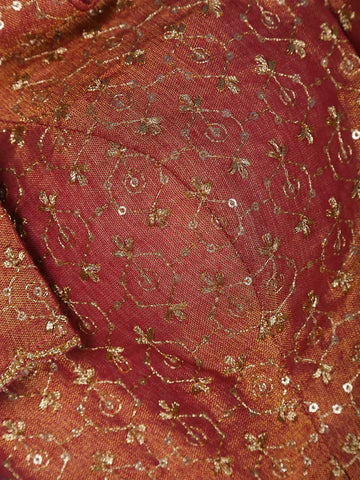 Maroon Motifs Design Tissue Readymade Blouse - Diadem