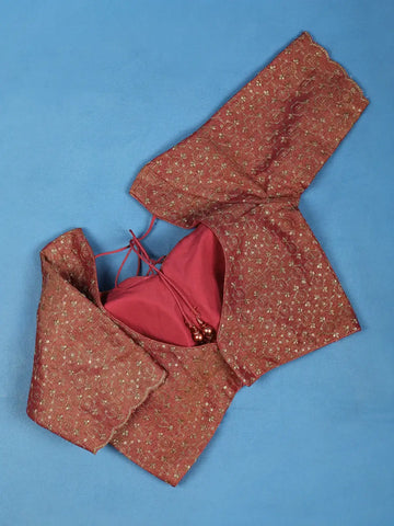 Maroon Motifs Design Tissue Readymade Blouse - Diadem