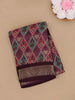 Maroon  Multicolor Diamond Ikat Design Linen Cotton Saree