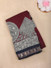 Maroon Peacock Printed Design Chanderi Cotton Saree with Contrast Zari Woven Border