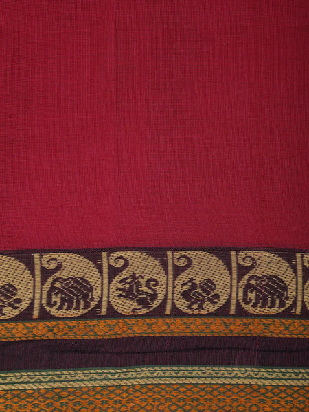 Maroon Plain Cotton Saree with Contrast Paisley Motif Border - Diadem