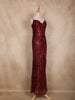 Maroon Sequins Embroidered Mermaid Net Gown