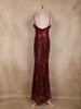 Maroon Sequins Embroidered Mermaid Net Gown