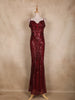 Maroon Sequins Embroidered Mermaid Net Gown