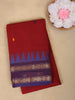 Maroon Small Butta Design Cotton Saree With Contrast Blue Border