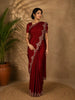 Maroon Small Butta Design katan Banarasi Saree with Embroidered Scalloped Border