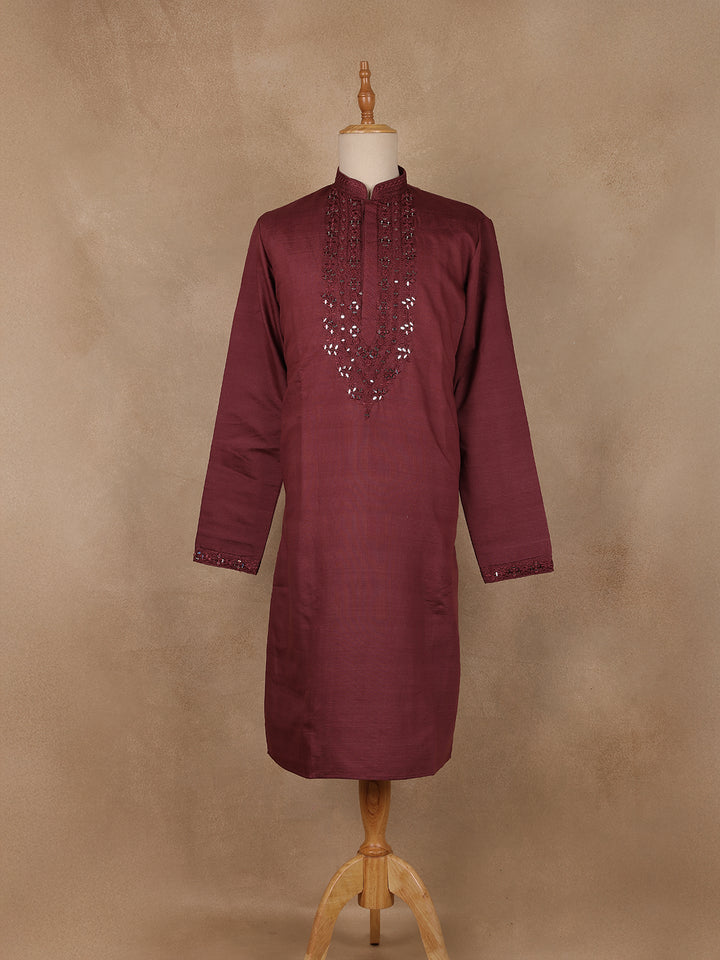Maroon Solid Design Cotton Kurta - Diadem