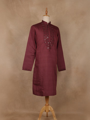 Maroon Solid Design Cotton Kurta - Diadem