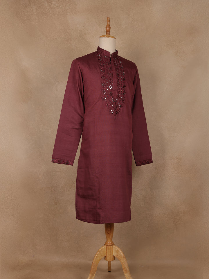 Maroon Solid Design Cotton Kurta - Diadem