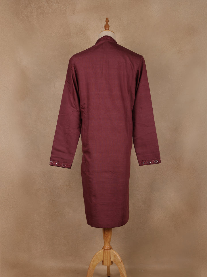 Maroon Solid Design Cotton Kurta - Diadem
