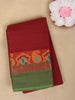 Maroon Solid Design Cotton Saree With Contrast Border
