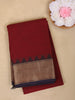 Maroon Solid Design Cotton Saree With Contrast Zari Border