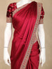 Maroon Solid Design Satin Saree with Embellished Lace Border