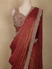 Maroon Solid Design Semi Organza Ready To Wear Saree
