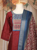 Maroon Solid Design Silk Cotton Salwar Suit With Embroidered Yoke