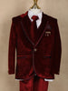 Maroon Solid Velvet Kids Suit Set with Shirt and Tie