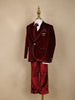 Maroon Solid Velvet Kids Suit Set with Shirt and Tie