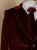 Maroon Solid Velvet Kids Suit Set with Shirt and Tie