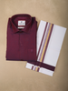 Maroon Solid Woven Cotton Shirt with Matching White Dhoti Featuring Maroon and Gold Border