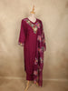 Deep Wine Purple Straight Cut Salwar Suit for Women Adorned with Embroidery and Crane Design with Dupatta