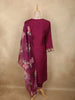 Deep Wine Purple Straight Cut Salwar Suit for Women Adorned with Embroidery and Crane Design with Dupatta