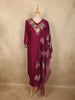 Deep Wine Purple Straight Cut Salwar Suit for Women Adorned with Embroidery and Crane Design with Dupatta